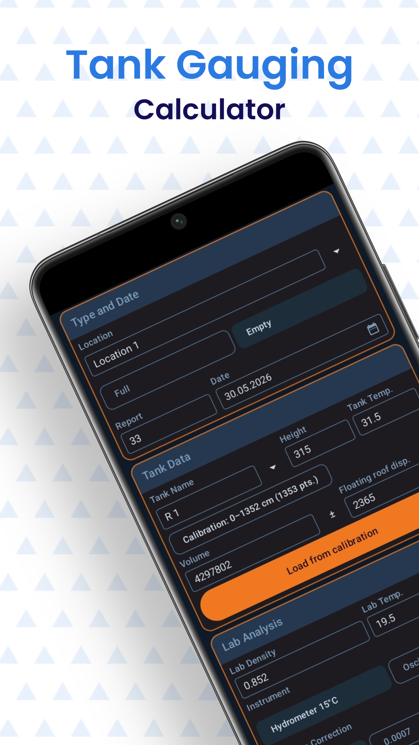 Crude oil quantity calculator input screen